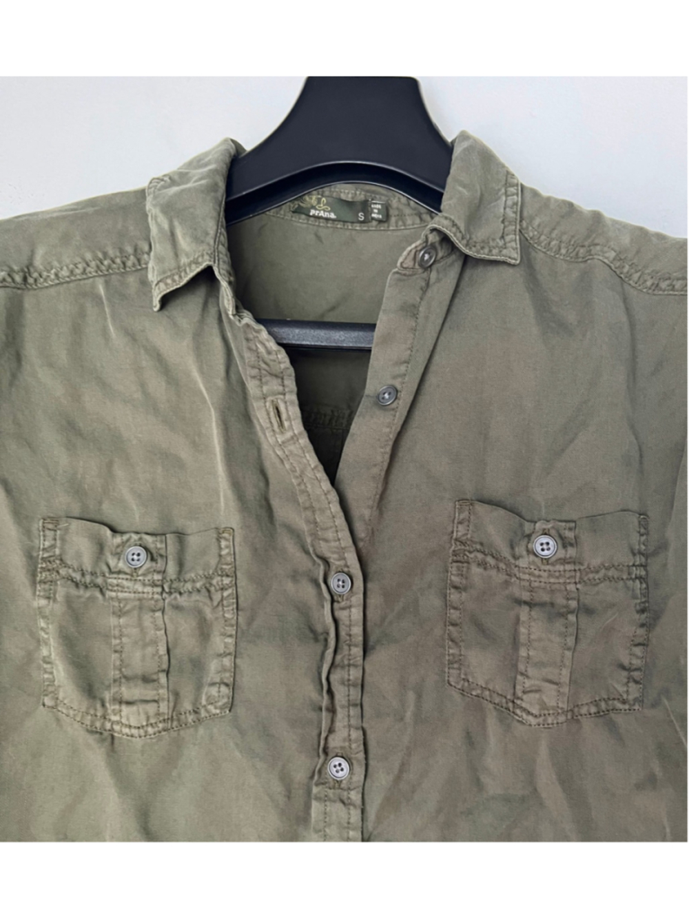 prAna women's long sleeve utility shirt in military green Sz S normcore workwear - Picture 3 of 10